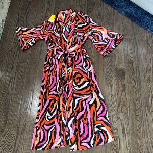 Women's Long Satin Disco Zebra Pink Robe - DVF x Target XXS NWT